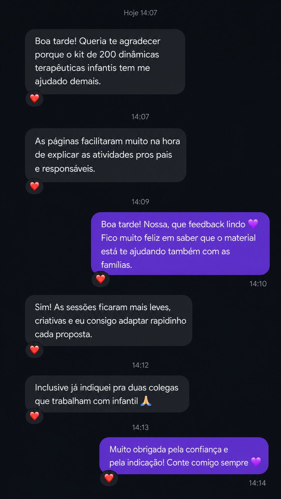 Conversa de uma profissional contando que o kit facilitou as sessões e a comunicação com os pais